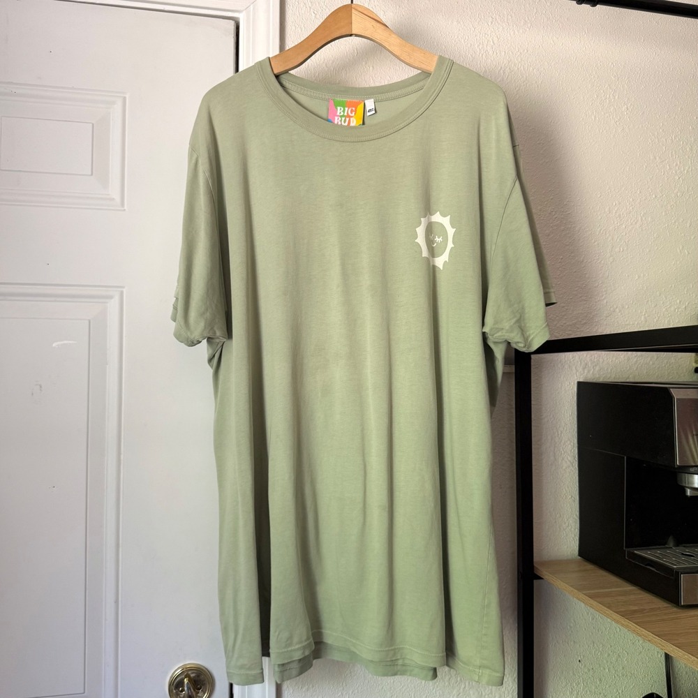 BIG BUD PRESS sage green embroidered short sleeve cotton crew tee t-shirt